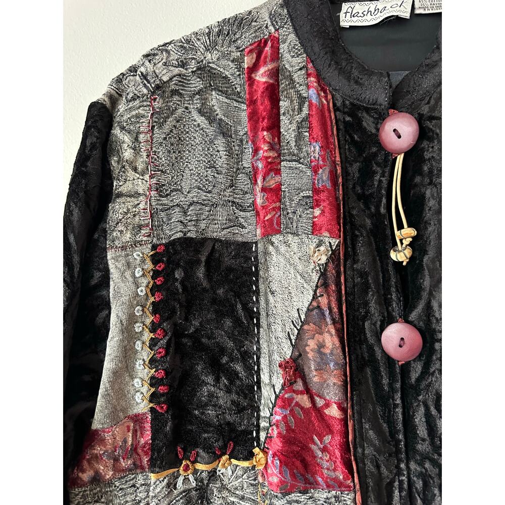 Vintage Patchwork Velvet Jacket Boho Embroidered … - image 3